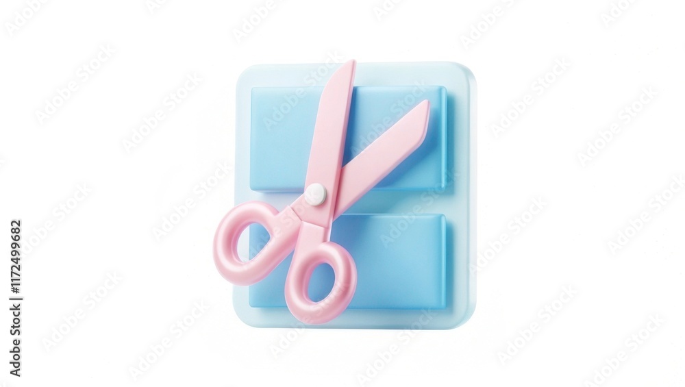 A pair of pastel pink scissors sits on a light blue background, showcasing a playful and modern design ideal for crafting or school supplies. A pair of pastel pink scissors sits on a light blue background, showcasing a playful and modern design ideal for crafting or school supplies.