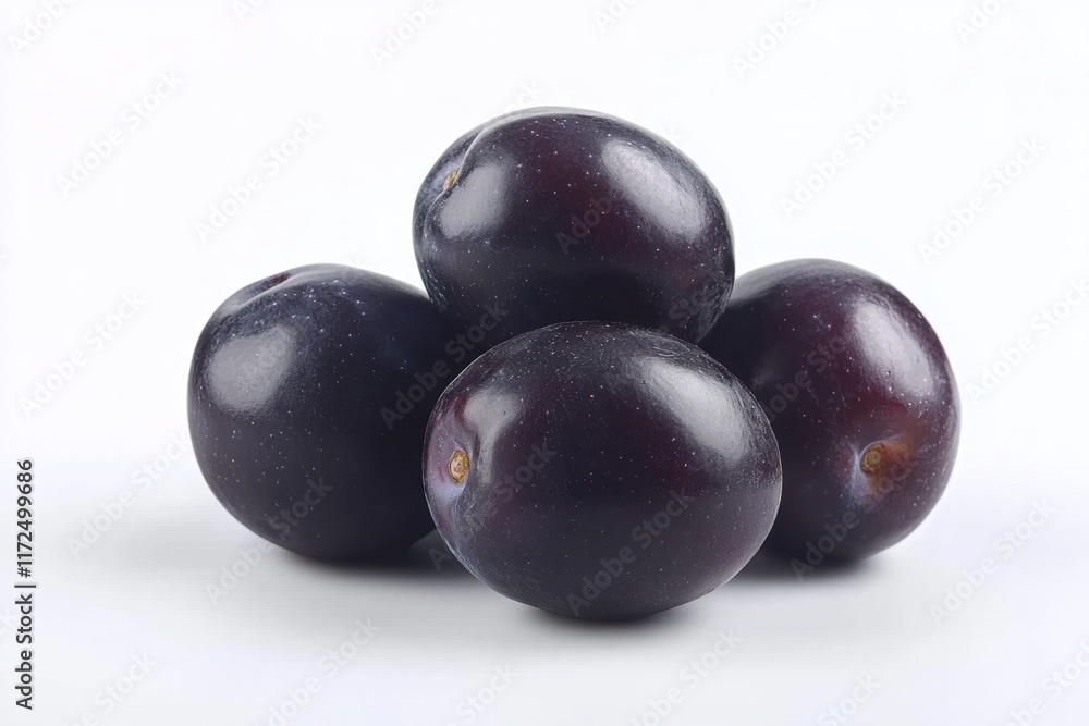 Plums - Fresh, Juicy Dark Plums on White Background Plums - Fresh, Juicy Dark Plums on White Background