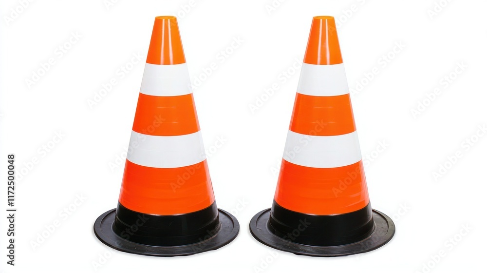 Set of two traffic cones on white background. Set of two traffic cones on white background.