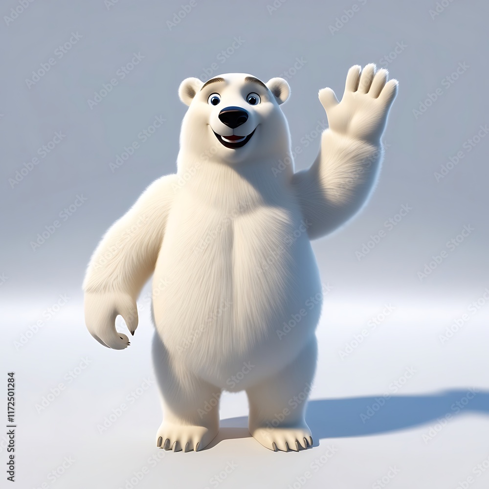 A Cheerful Cartoon Polar Bear Waving Hello  A Delightful 3D Rendered Image of a Friendly Polar Bear