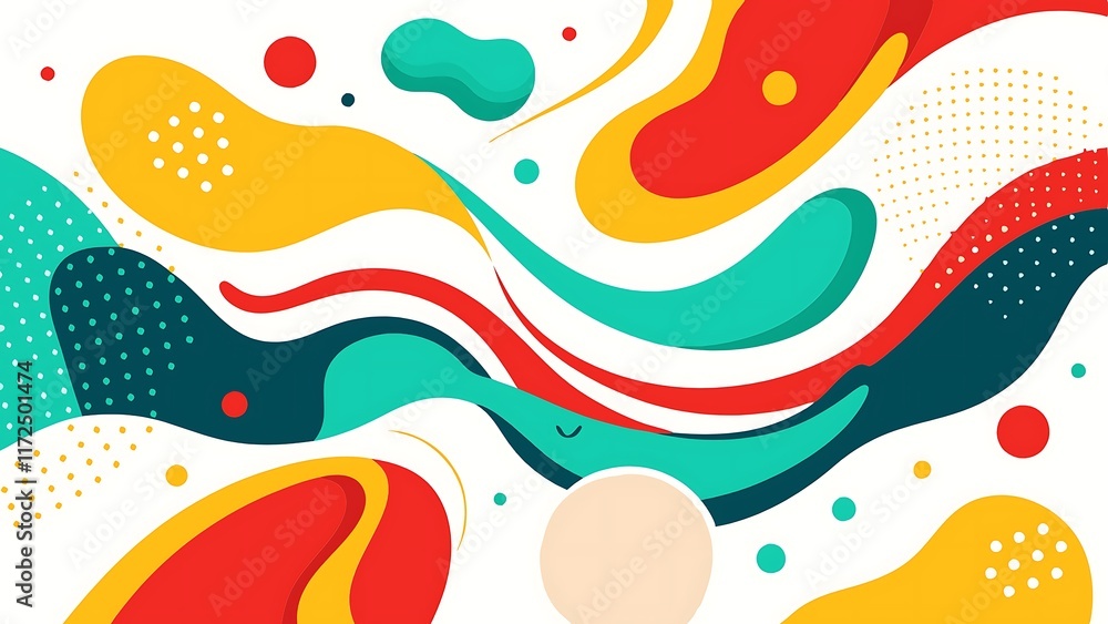 Flowing Abstract Shapes with Pop Art Influence and Bold Colors in Digital Print Design Flowing Abstract Shapes with Pop Art Influence and Bold Colors in Digital Print Design
