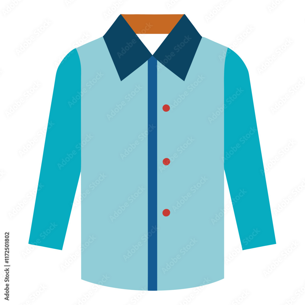 Light Blue Shirt with Dark Collar and Red Buttons, Flat illustration of a light blue long-sleeve shirt featuring a dark blue collar, red buttons, and a contrasting modern design.
Light Blue Shirt with Dark Collar and Red Buttons, Flat illustration of a light blue long-sleeve shirt featuring a dark blue collar, red buttons, and a contrasting modern design.