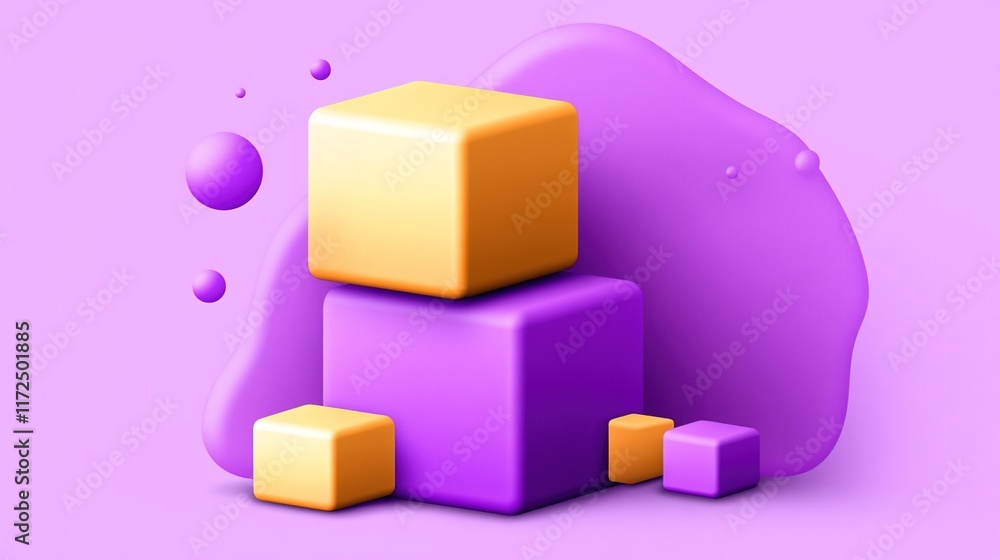 Fototapeta premium Colorful geometric shapes on vibrant purple background for design