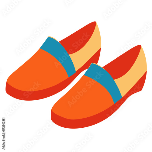 Colorful Orange and Blue Casual Shoes, Illustration of vibrant orange and blue casual shoes with a bold design, ideal for fashion, footwear, and trendy outfit themes.  
