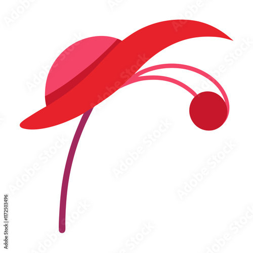Red Fascinator Hat with Abstract Design, A modern red fascinator hat featuring a sleek abstract design with curved lines and decorative accents, perfect for formal events.  
