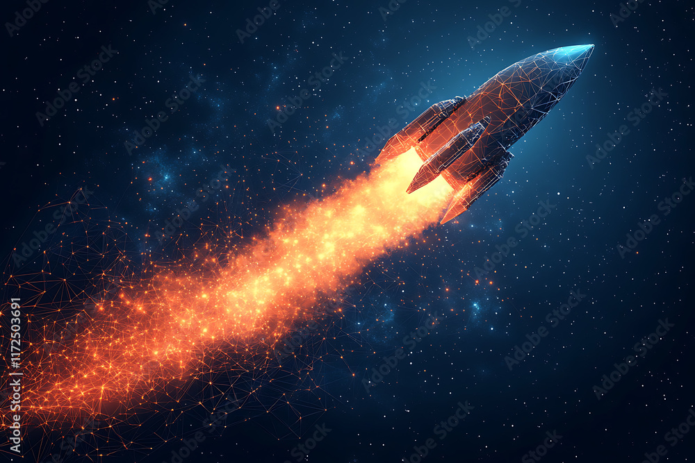 sleek rocket blasting off with fiery exhaust and smoke trails, symbolizing innovation, ambition, and exploration. The design captures a futuristic aesthetic sleek rocket blasting off with fiery exhaust and smoke trails, symbolizing innovation, ambition, and exploration. The design captures a futuristic aesthetic