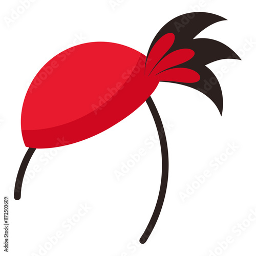 Red Fascinator Headband with Black Feathers, A stylish red fascinator headband adorned with black feathers, perfect for formal events, fashion accessories, or costume designs. 

