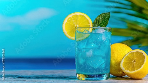A music festival featuring a refreshing glass of lemonade with ice cubes. High Quality