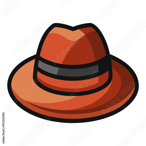 Classic Orange Fedora Hat with Black Band, An illustrated orange fedora hat featuring a bold black band, ideal for fashion, vintage style, or accessory-themed projects. 

