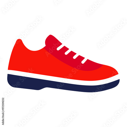 Red Casual Sneaker with White Sole, Illustration of a red sneaker with white laces and a contrasting navy-blue sole, designed for casual and sporty looks.  
