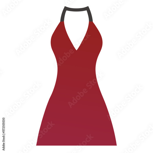 Red Halter Dress Illustration with Black Strap, Flat illustration of a red halter dress featuring a sleek V-neck design, fitted silhouette, and black halter strap, ideal for elegant or party fashion t