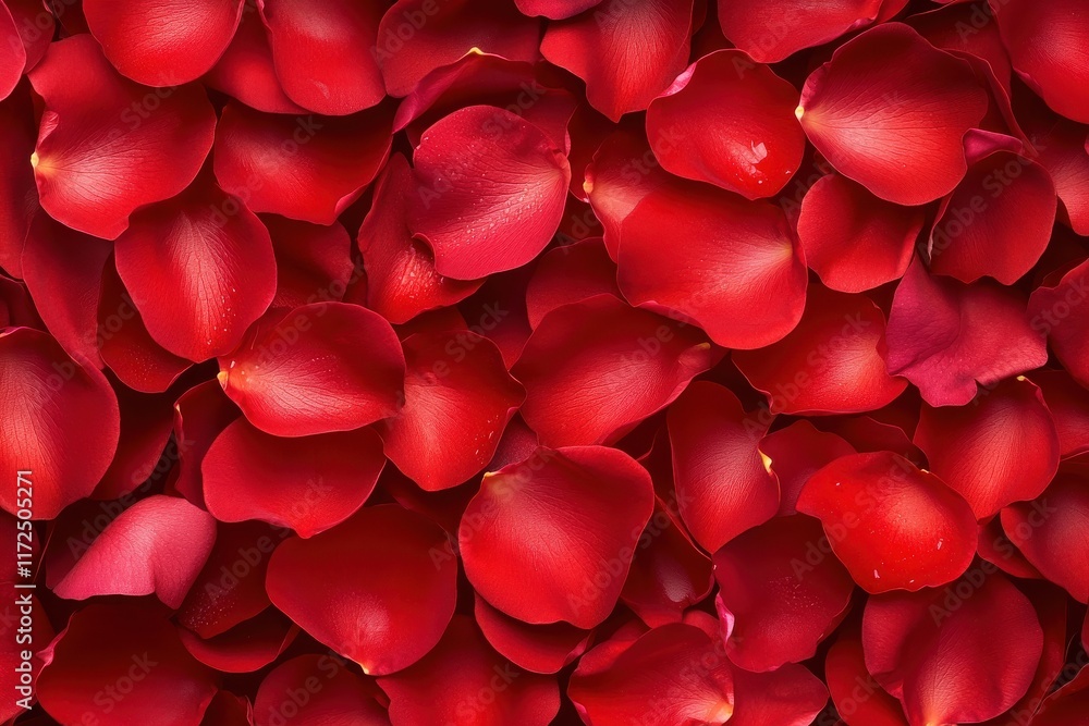 A closeup view of red rose petals forming a lush and romantic background, featuring soft textures and subtle water droplets A closeup view of red rose petals forming a lush and romantic background, featuring soft textures and subtle water droplets