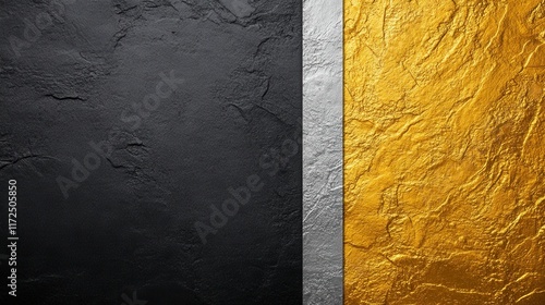 Elegant textured background featuring black, silver, and gold surfaces with a modern and luxurious aesthetic photo