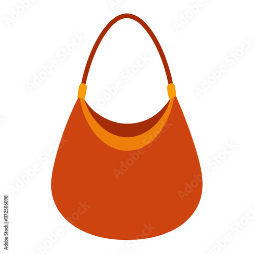 Orange Handbag Illustration with Minimal Design, Flat illustration of an orange handbag featuring a curved silhouette, single strap, and minimalist style, ideal for fashion concepts.  
