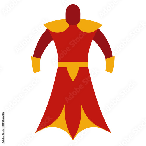 Abstract Fantasy Warrior in Red and Gold Robes, Minimalist vector illustration of an abstract fantasy warrior figure wearing flowing red and gold robes with shoulder armor, ideal for creative themes. 