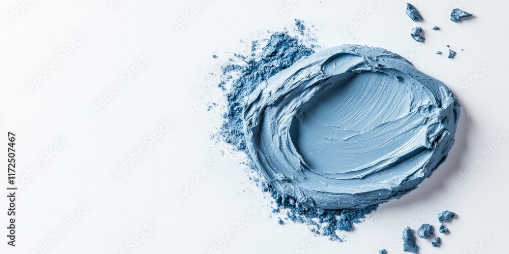 Fototapeta premium Blue clay mask on a white background, this cosmetic product is perfect for skincare routines. The blue clay mask rejuvenates the skin, offering a refreshing and nourishing experience.
