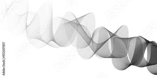 Abstract colorful wavy stripes on white background isolated, minimalistic geometric background with black and white wavy lines form spiral ribbon. Graphic design template banner, vector illustrator.