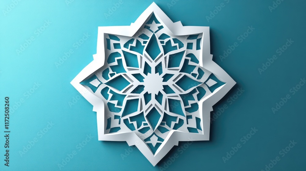 Islamic Star: An eight-pointed star with geometric patterns. paper cut Art Style 3d background Islamic Star: An eight-pointed star with geometric patterns. paper cut Art Style 3d background