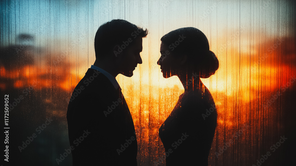Silhouette of a Couple at Sunset: Romantic Couple Silhouetted Against a Vibrant Sunset, Symbolizing Love, Commitment, and New Beginnings. Silhouette of a Couple at Sunset: Romantic Couple Silhouetted Against a Vibrant Sunset, Symbolizing Love, Commitment, and New Beginnings.