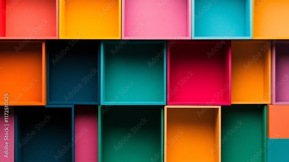 Naklejka premium Mesmerizing Geometric Cubes and Grids in Vibrant Multicolor Abstract Pattern