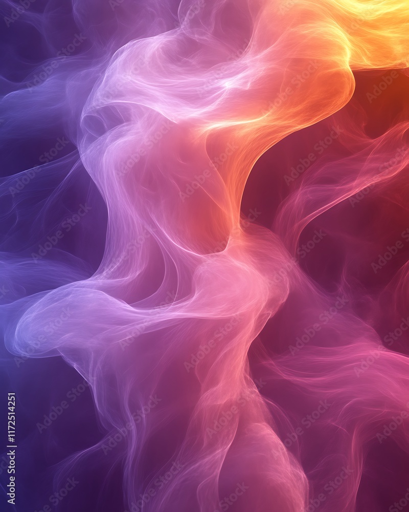 Fototapeta premium Abstract swirling vibrant smoke, purple, orange, and pink colors.