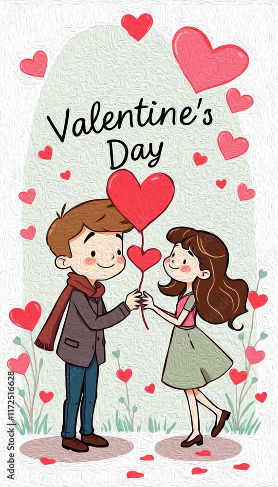 Valentine's Day card design. Illustration with oil paint. Pattern for printing on wall decorations, covers, wallpapers Valentine's Day card design. Illustration with oil paint. Pattern for printing on wall decorations, covers, wallpapers