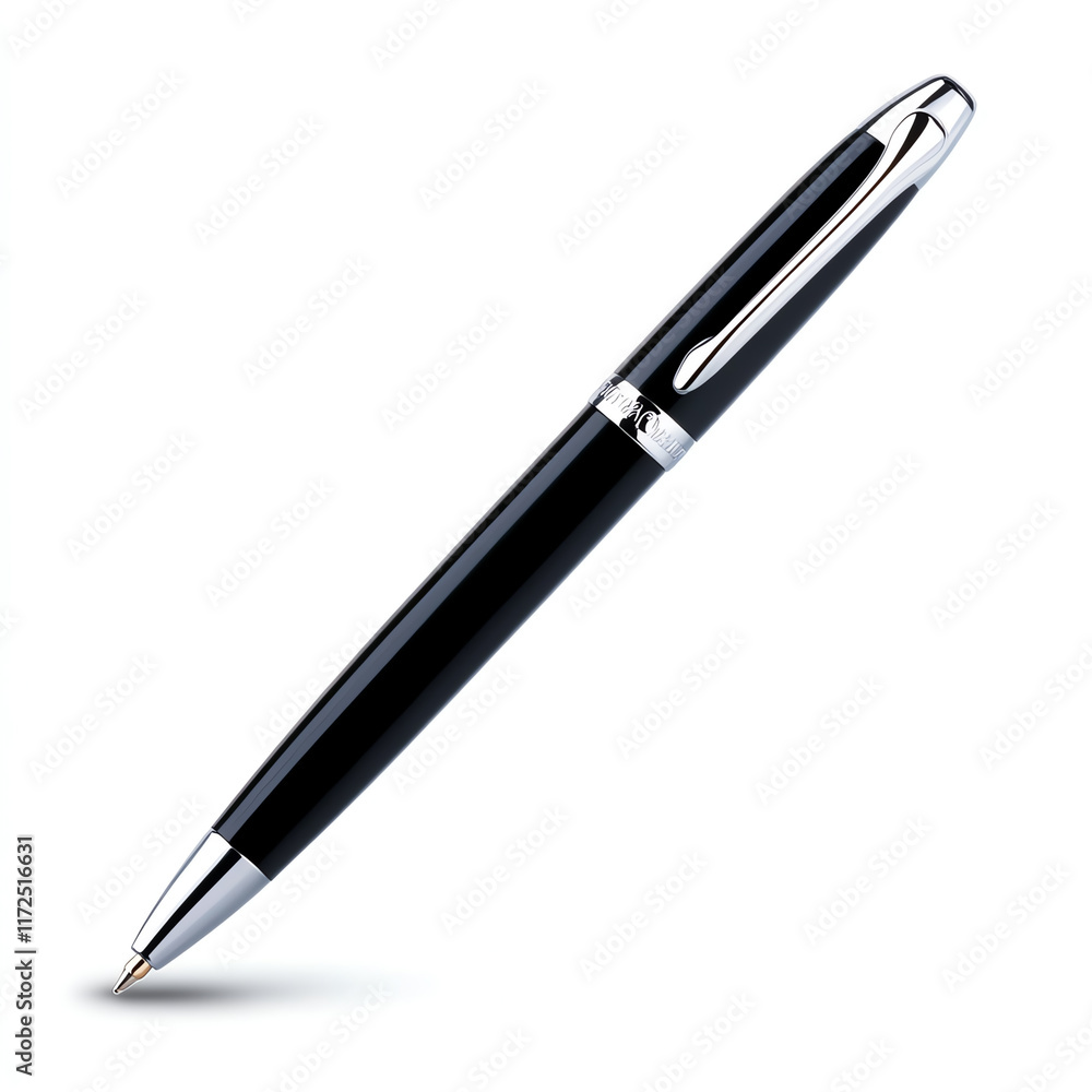 A sleek black pen with chrome accents, perfect for professional settings, writing notes, or signing important documents. A sleek black pen with chrome accents, perfect for professional settings, writing notes, or signing important documents.