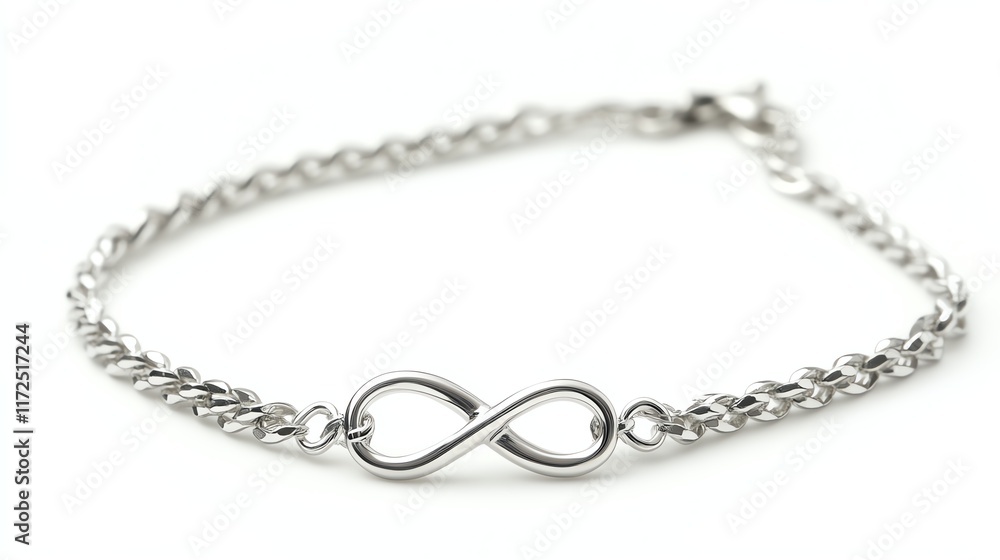 Elegant silver bracelet with infinity symbol on a white isolated background. Elegant silver bracelet with infinity symbol on a white isolated background.