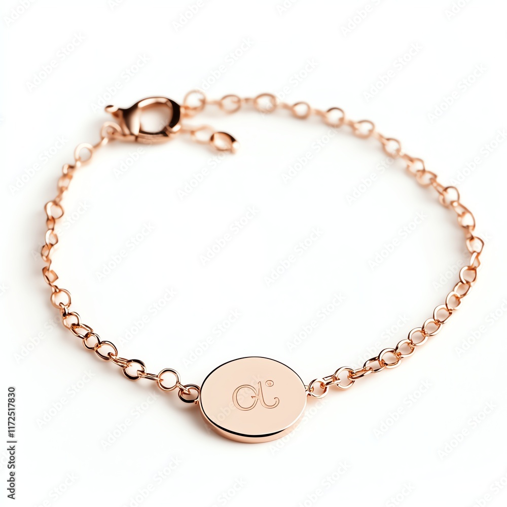 Stylish rose gold bracelet with charm on white isolated background. Stylish rose gold bracelet with charm on white isolated background.