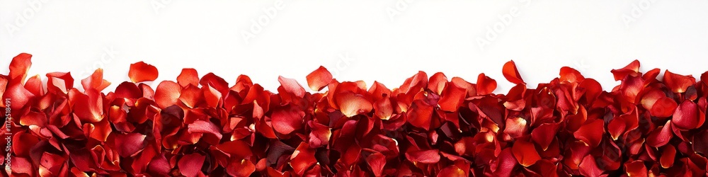 Vibrant red rose petals arranged in a cascading border on a white background Vibrant red rose petals arranged in a cascading border on a white background