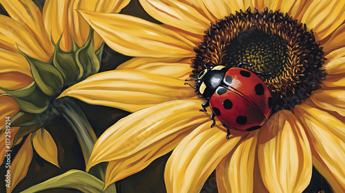 ladybug resting on vibrant sunflower, showcasing nature beauty