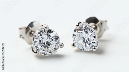 Elegant diamond stud earrings on a white isolated background.