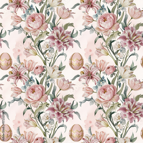 Wallpaper Mural Elegant Floral Easter Eggs Seamless pattern in vintage style Torontodigital.ca