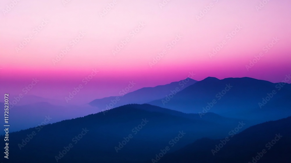 Misty Mountain Silhouettes at Serene Twilight with Text Space Misty Mountain Silhouettes at Serene Twilight with Text Space