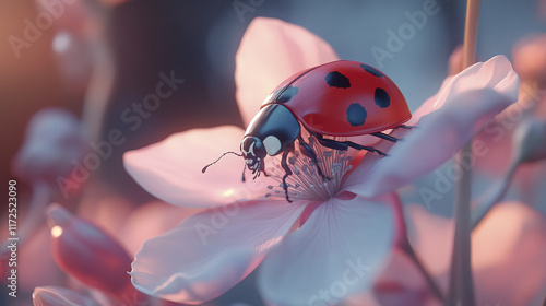 Stunning macro of ladybug on delicate flower petal, showcasing nature beauty