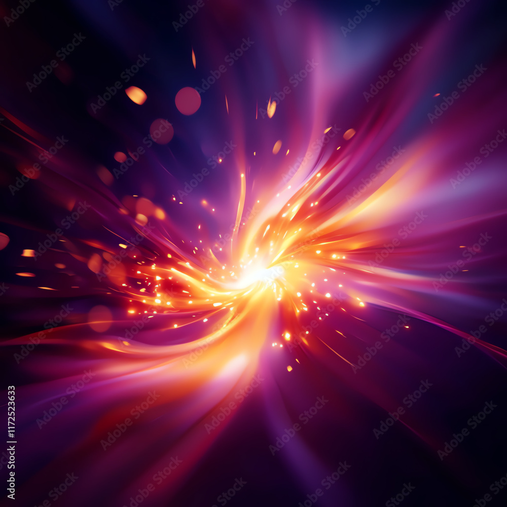 Naklejka premium A vibrant swirl of light and colors, creating an abstract explosion of energy and motion for creative designs and digital art.