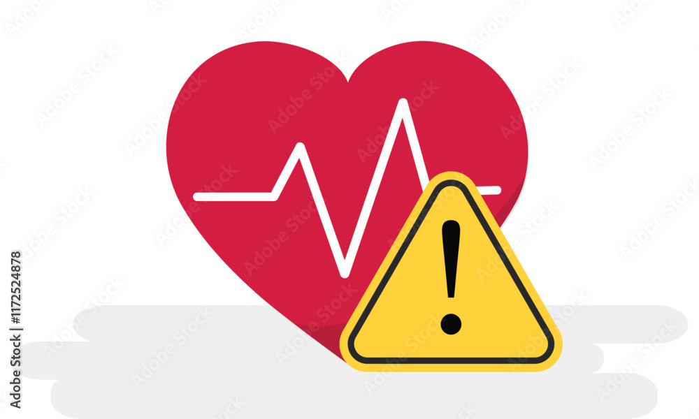 Health hazards and health risks at medical health risk for health and safety at workplace with heart and caution sign for healthy life sign icon. Heart pulse wave in love shape with caution danger Health hazards and health risks at medical health risk for health and safety at workplace with heart and caution sign for healthy life sign icon. Heart pulse wave in love shape with caution danger