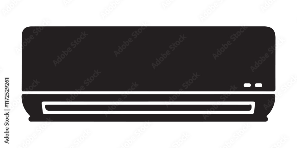 Simple black and white illustration of a wall-mounted air conditioner. Simple black and white illustration of a wall-mounted air conditioner.