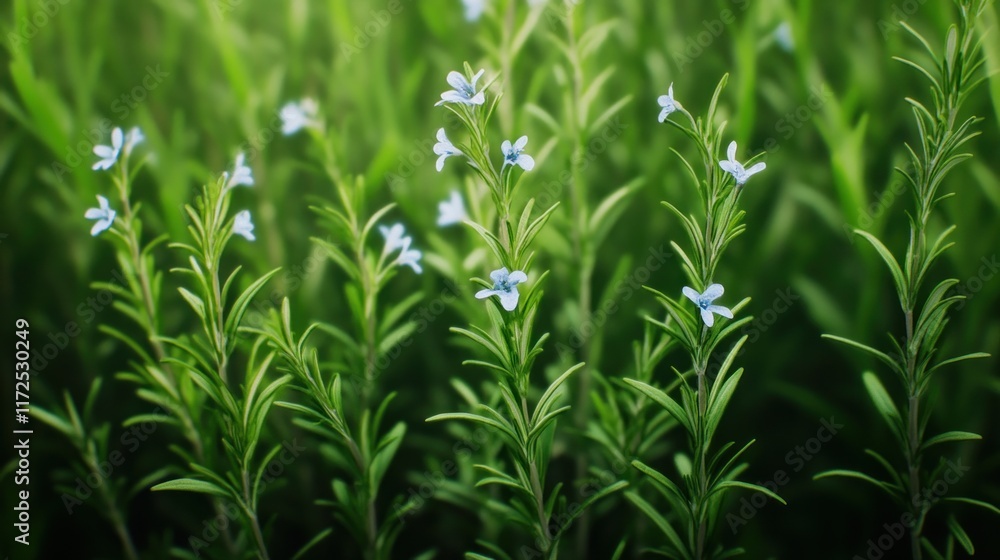 Delicate blue flowers amidst lush green foliage. Delicate blue flowers amidst lush green foliage.
