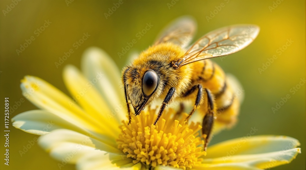 World Wildlife Day. Honeybee collecting nectar from a yellow flower World Wildlife Day. Honeybee collecting nectar from a yellow flower