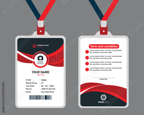 Corporate Red and Bla ID Card Design Template, Modern ID Card Design Template, Business ID Card Design