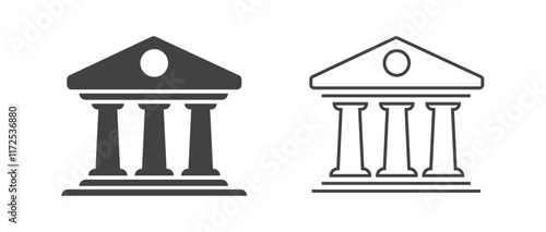 Library museum column icon vector stroke, line bank building sign simple minimal, solid university institute symbol linear outline logo pictogram, law court government house office image clip art
