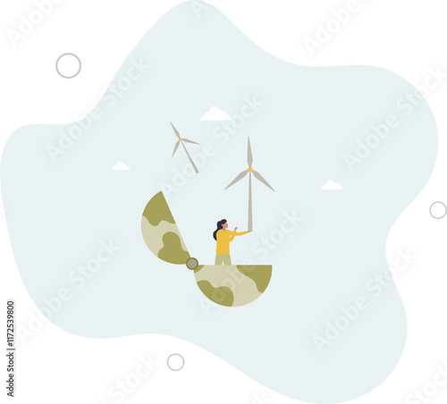 wind generators to generate electricity. concept of alternative energy and environmental concerns.flat characters.