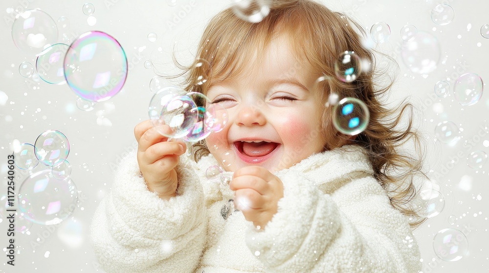 Happy baby playing with bubbles, showcasing joy and innocence. Happy baby playing with bubbles, showcasing joy and innocence.