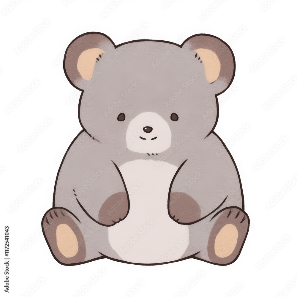 Fototapeta premium A cute, cartoon-style gray bear sitting calmly with a friendly expression.