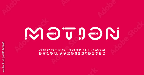 Font digital cyber alphabet with point, trendy white letters A, B, C, D, E, F, G, H, I, J, K, L, M, N, O, P, Q, R, S, T, U, V, W, X, Y, Z and numerals 0, 1, 2, 3, 4, 5, 6, 7, 8, 9.