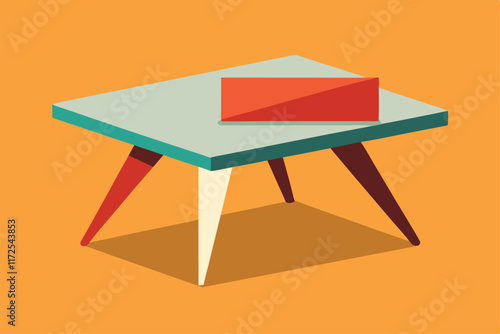 A stylish minimalist coffee table features a geometric shape with contrasting colors, enhancing modern decor, A minimalist coffee table with a geometric shape and a single bold accent color