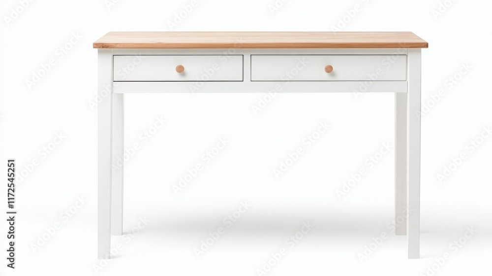Elegant and minimalistic white desk with wooden top and drawers, perfect for any workspace. Elegant and minimalistic white desk with wooden top and drawers, perfect for any workspace.
