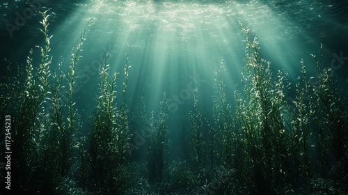 Wallpaper Mural Submerged Serenity: Underwater Sunlight Illuminates Aquatic Plants Torontodigital.ca