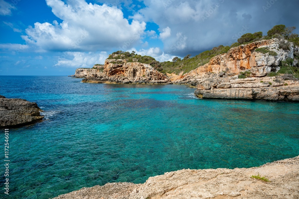 Scenic coastal landscape with turquoise waters and rocky cliffs Scenic coastal landscape with turquoise waters and rocky cliffs